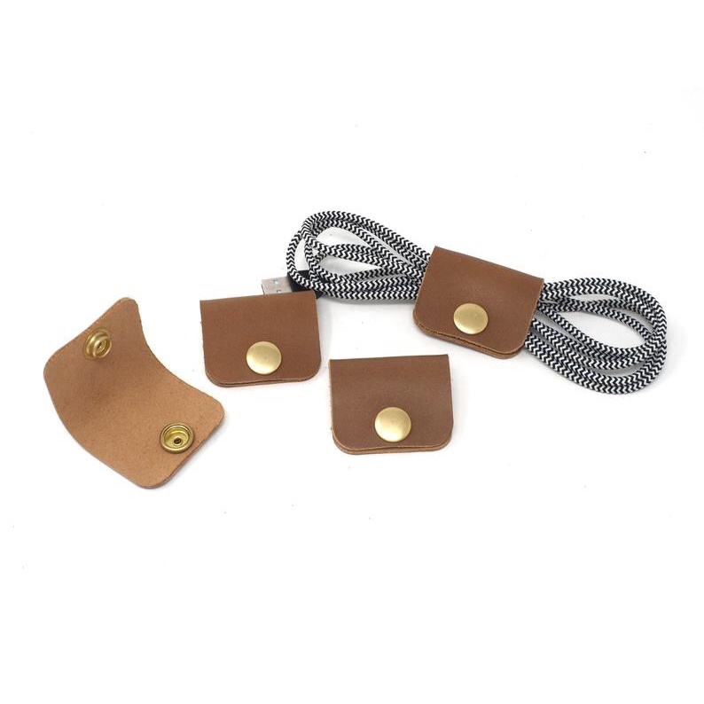 Cuộn tai nghe, cáp sạc da thật handmade khuy bấm
