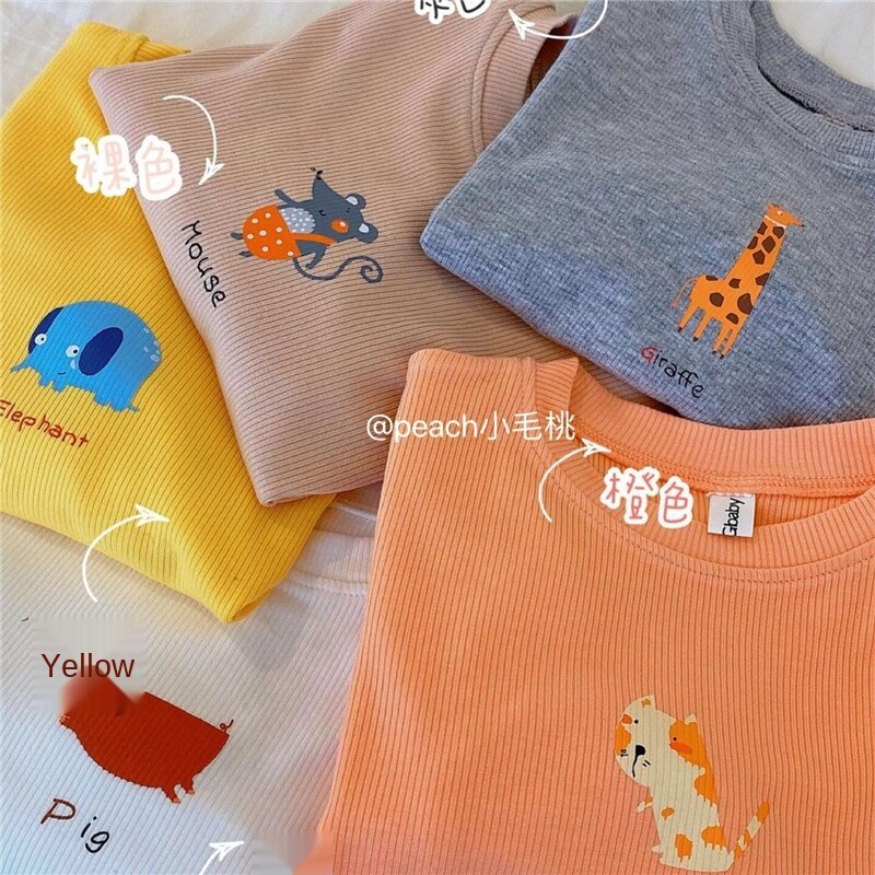 Áo Thun Cotton Tay Dài In Họa Tiết Hoạt Hình Xinh Xắn Cho Bé