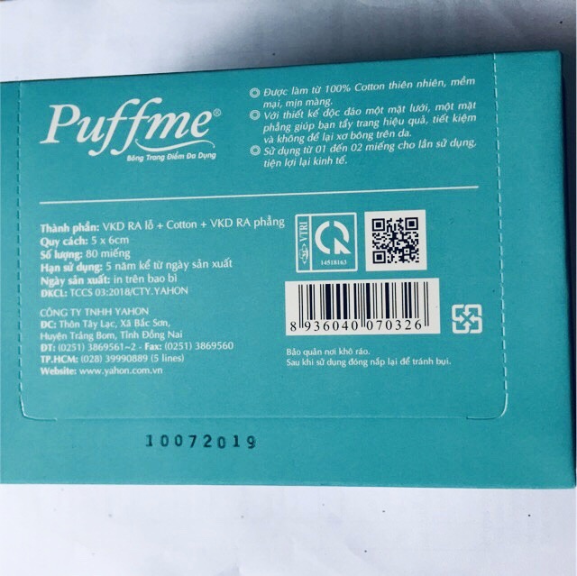 Bông tẩy trang đa dụng Pufme (100% cotton thiên nhiên, mềm mại ,mịn màng, không để lại xơ bông trên da)(80 miếng)