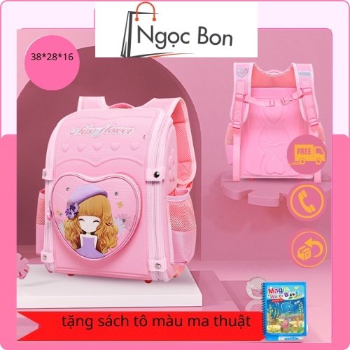 Balo chống gù cao cấp cho bé gái túi đi học công chúa cặp đựng sách chống gù học sinh
