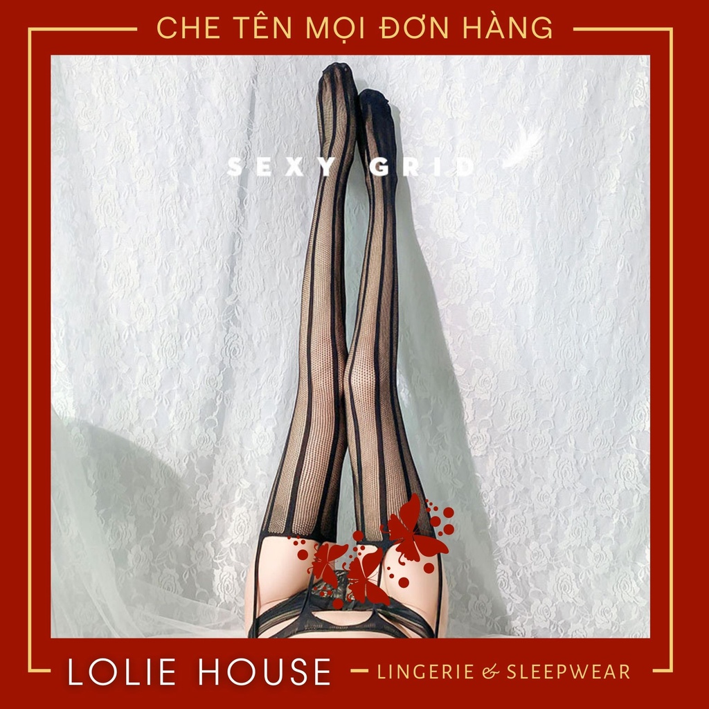 Quần tất lưới sexy gợi cảm chống tụt, Tất đùi liền đai kẹp tất sexy LOLIE HOUSE - QT12