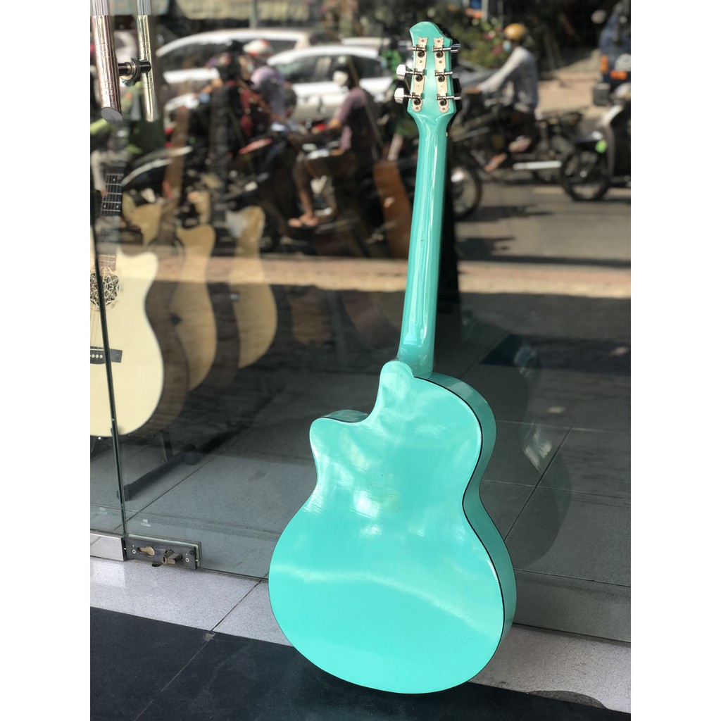 Đàn guitar acoustic giá rẻ màu xanh lá tặng kèm bao và phím gãy