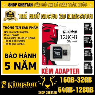 Thẻ nhớ Kingston 128GB/64GB/32GB/16GB - KINGSTON MicroSD Class10 – CHÍNH HÃNG – Bảo hành 5 năm – Kèm Adapter