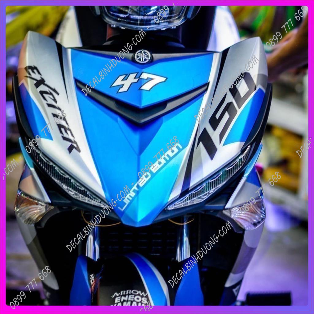 Tem Trùm Xe Máy - Decal Xe Exciter 150 Xanh Bạc Phối Chi Tiết Lạ Mắt