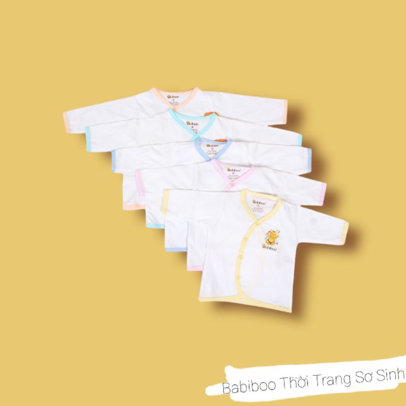 Set 5 áo sơ sinh cổ tim cài lệch tay dài Babiboo BB04