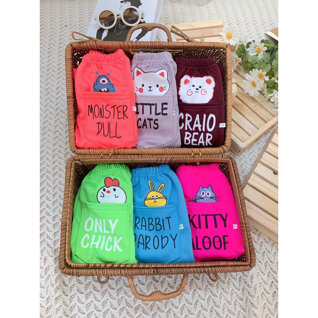 Set 5 Quần dài bozip len tăm hình động vật cho bé trai, bé gái từ 8-18 kg
