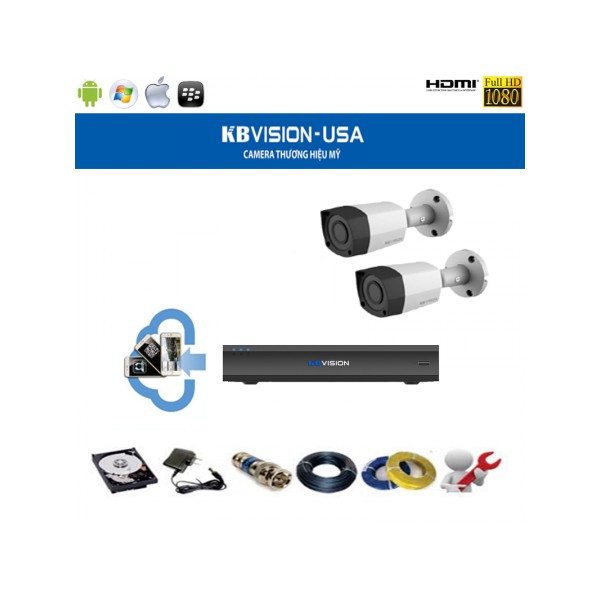 Trọn bộ 2 camera KBVISION 2.0 Megapixel