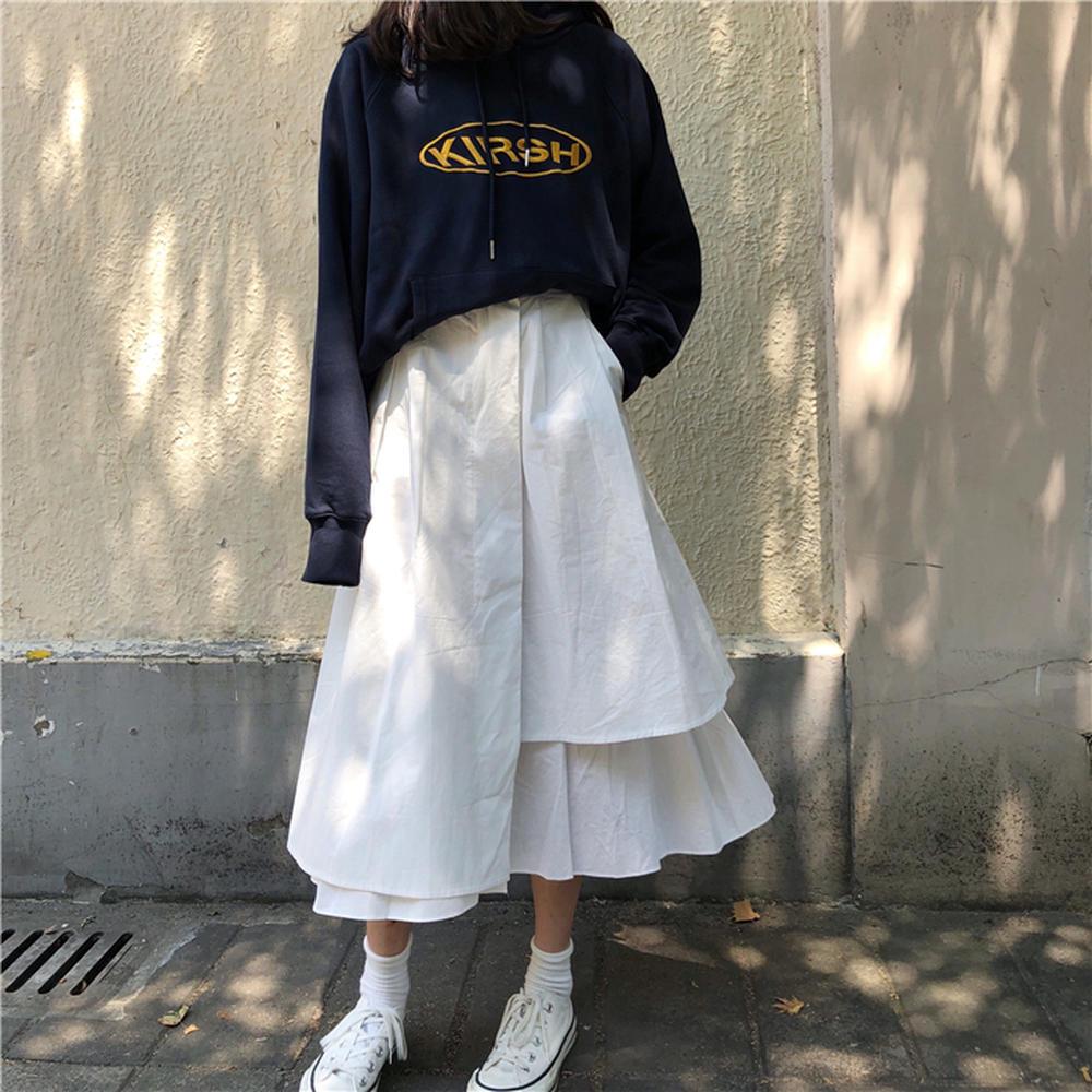 Chân váy cotton lưng cao co giãn lệch tà nhiều màu sắc 28279