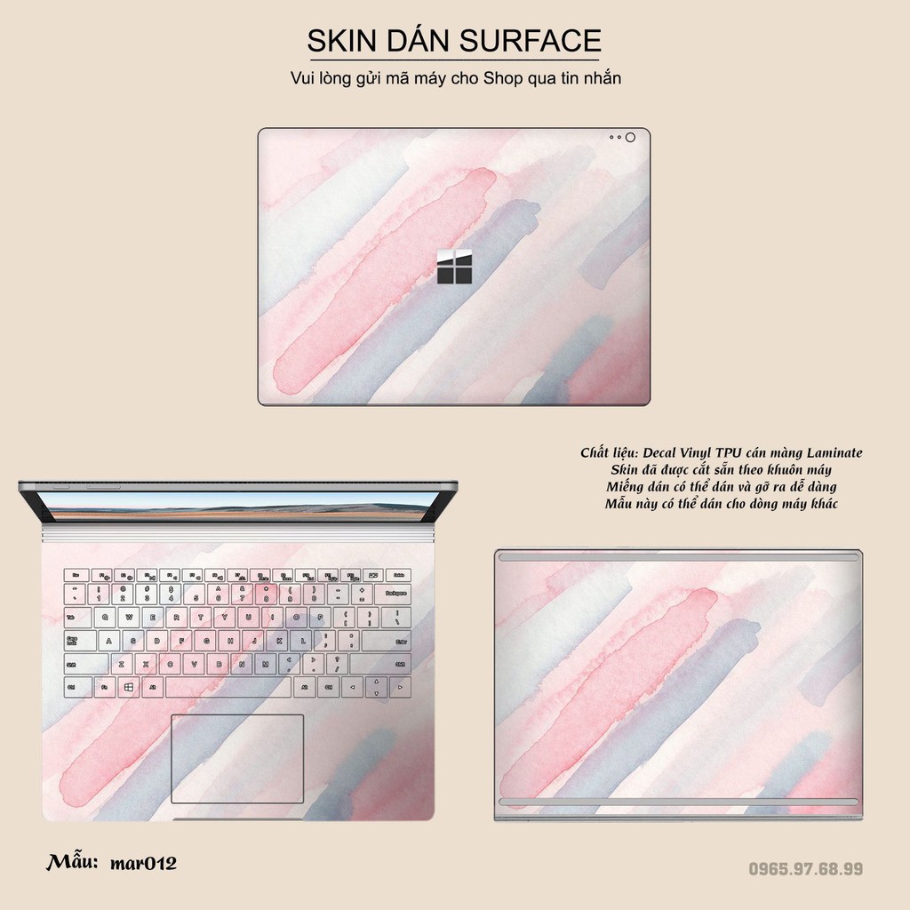 Miếng dán Skin bảo vệ mặt lưng Surface Pro 2/ Pro 3/ Pro 4/ Pro 5/ Pro 6/Pro 7/Pro X / Surface Go /Book in hình sưu tầm