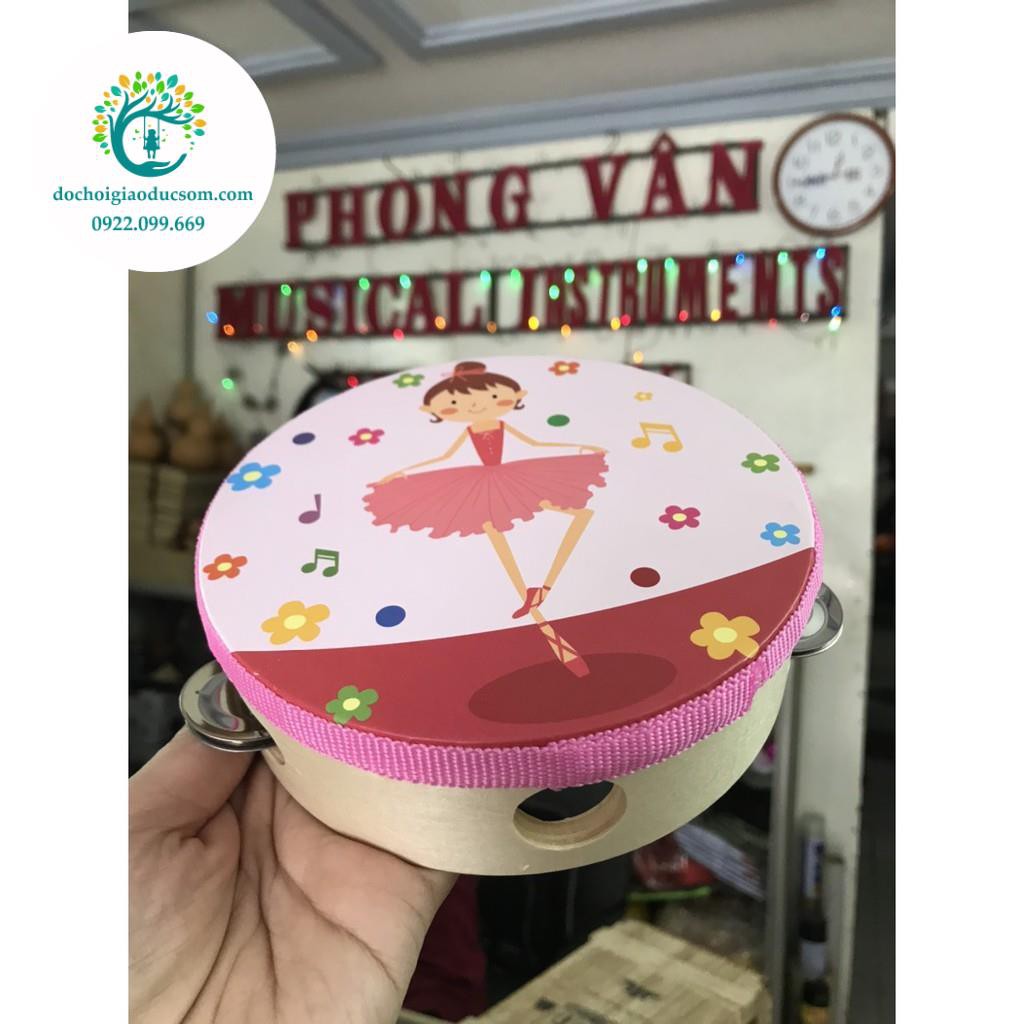 Trống lắc tay tambourine trẻ em, trống lục lạc vỗ tay đồ chơi âm nhạc cho bé