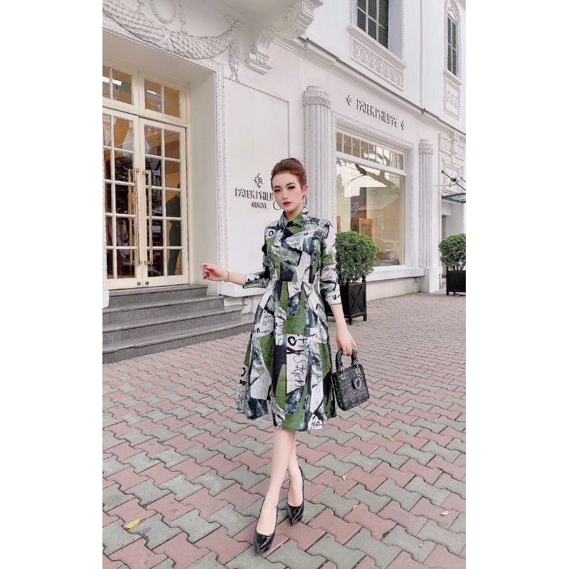 Váy xòe lụa dáng sơmi
