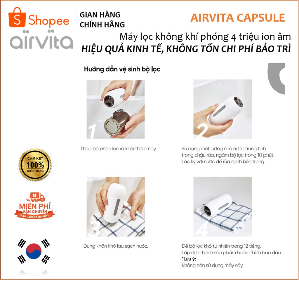 Máy lọc không khí Hàn Quốc khử mùi, diệt khuẩn Airvita Capsule - Nhập khẩu & bảo hành chính hãng