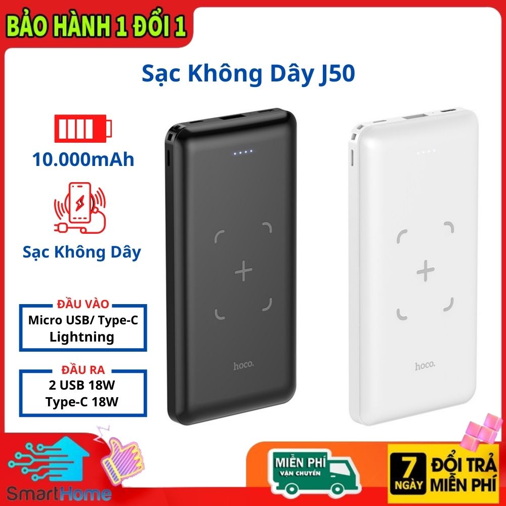 Sạc Dự Phòng Không Dây Hoco J50 10.000mAh, Pin Sạc Dự Phòng Không Dây Hoco J50 10.000mAh - Bảo hành 12 tháng