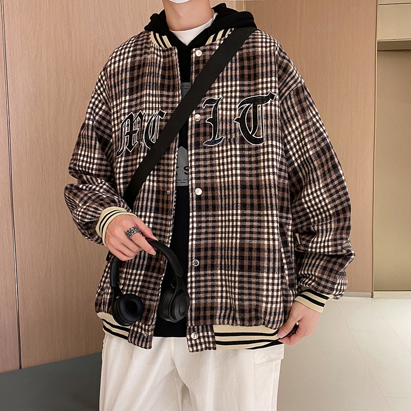 Áo khoác bóng chày họa tiết ca rô phong cách năng động trẻ trung dành cho cả nam và nữ