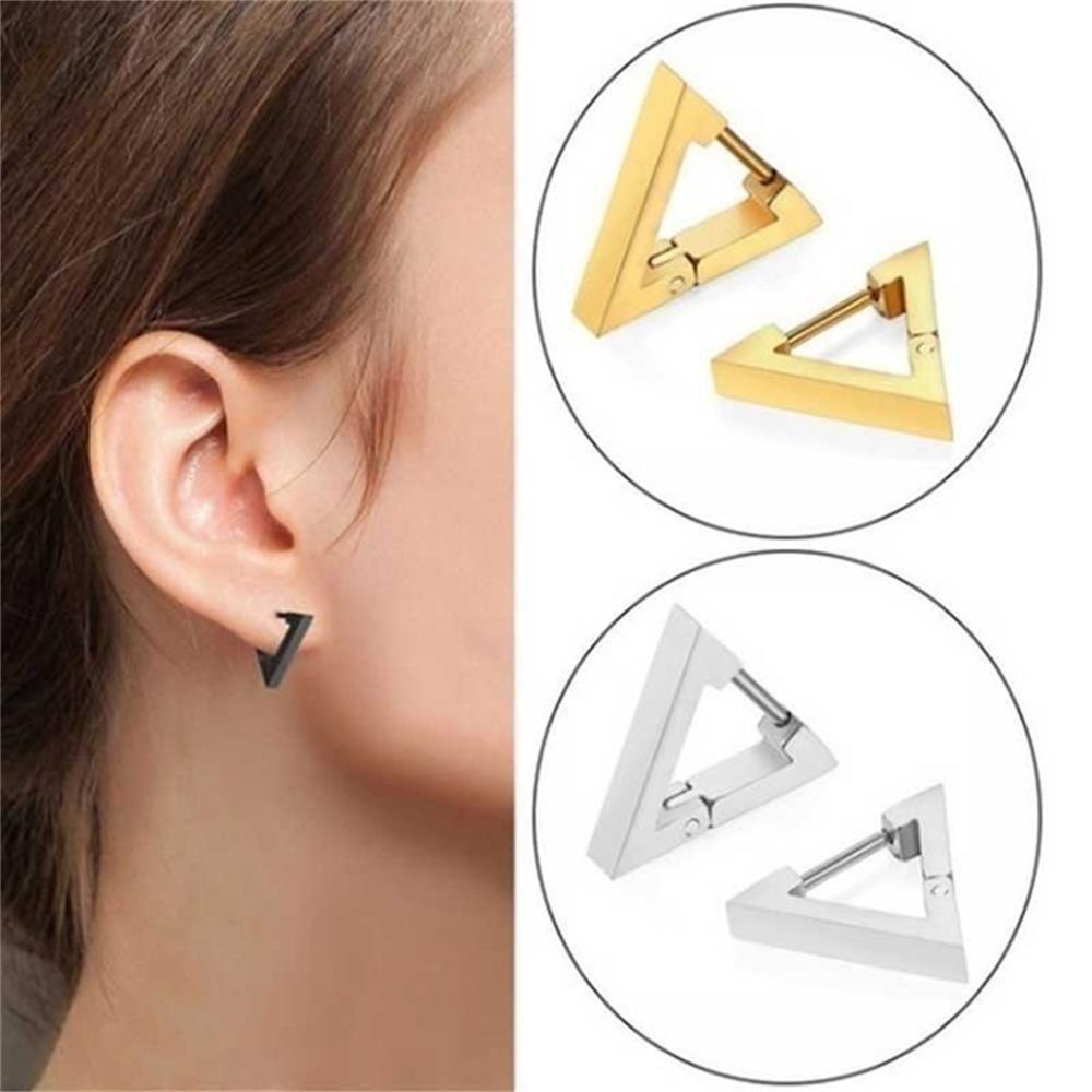 Khuyên Tai Tròn Đơn Giản Bằng Thép Không Gỉ OKDEALS|Khuyên Tai Hình Đa Giác Màu Đen