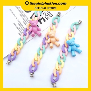 Phụ kiện dây xích pastel kèm gấu dễ thương trang trí ốp điện thoại hoặc vòng tay