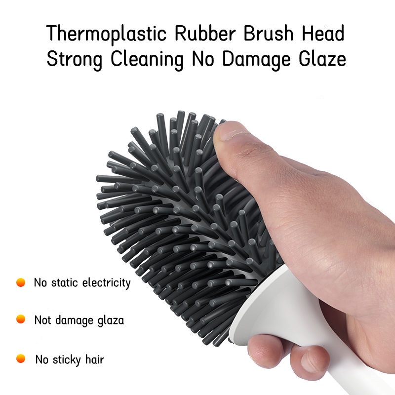 Bộ Bàn Chải Chà Toilet Đầu Tròn Kèm Giá Đỡ Cán Dài Tiện Dụng