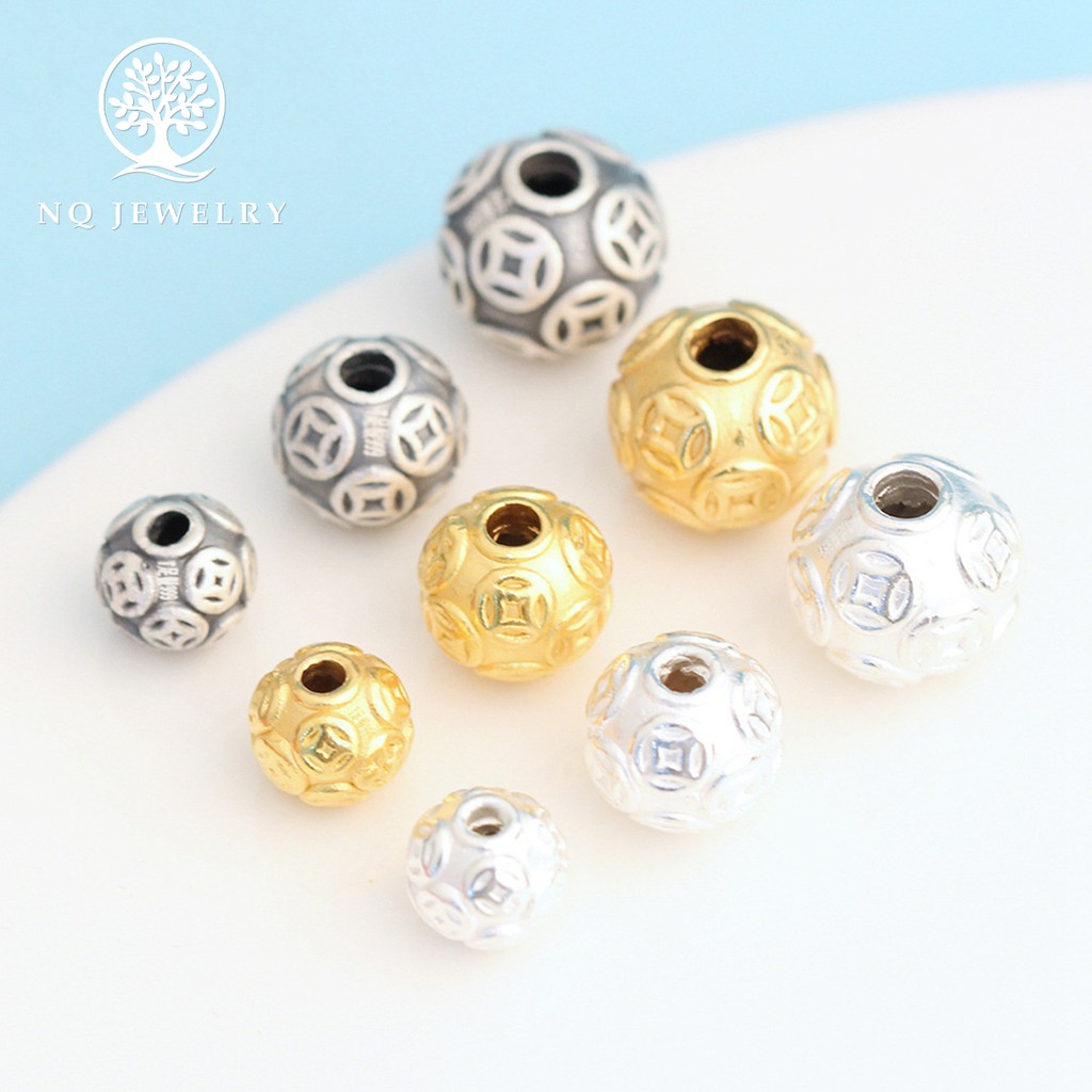 Charm bạc đồng tiền tròn xỏ ngang mạ vàng - NQ Jewelry