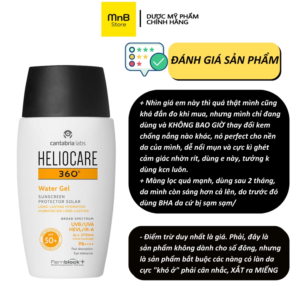 Kem chống nắng Heliocare 360 Water Gel SPF 50 không dầu mỏng nhẹ không nhờn dính 50ml