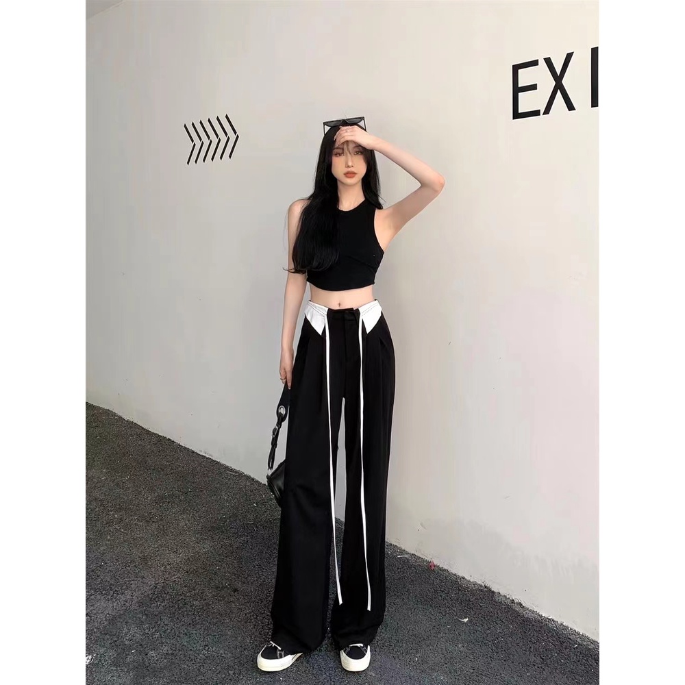 Quần Dài Lưng Cao Ống Rộng Màu Đen Thời Trang Cho Nữ