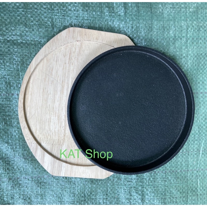 Chảo Gang Chống Dính Làm Bánh Xèo Đa Năng Size 16-18-19-20-22cm Kèm Đế Lót Gỗ