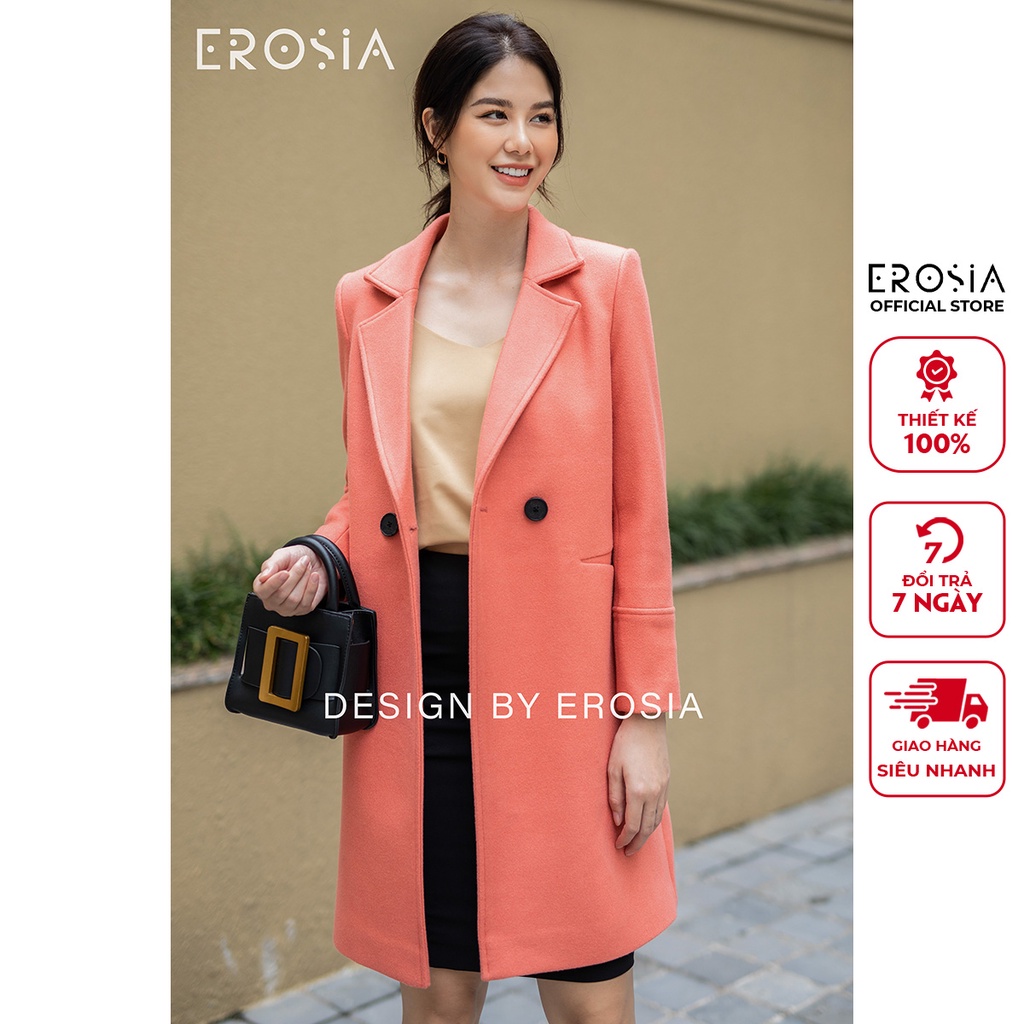 Măng Tô Dạ Ép Màu Cam 2 Khuy EROSIA