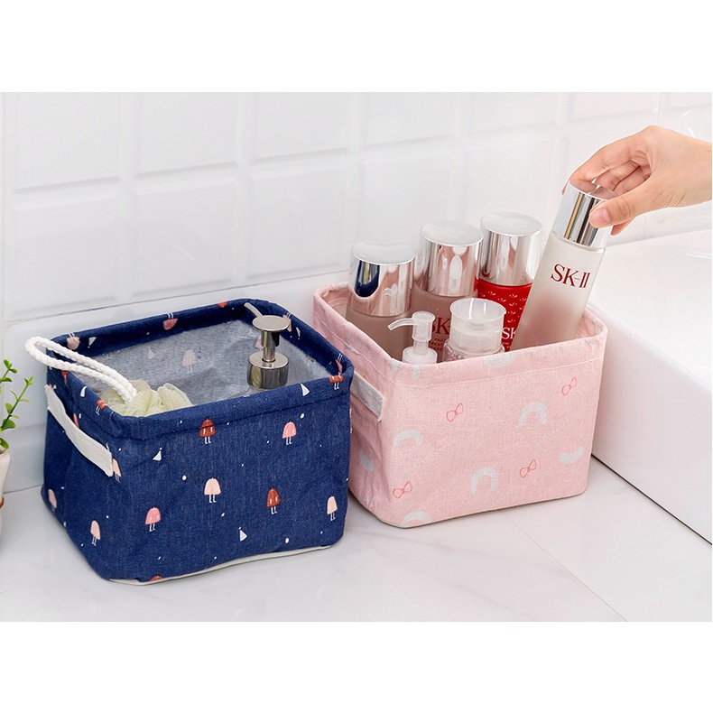 Hộp Đựng Đồ Dùng / Mỹ Phẩm Bằng Vải Lanh Cotton In Họa Tiết Hoạt Hình Dễ Thương