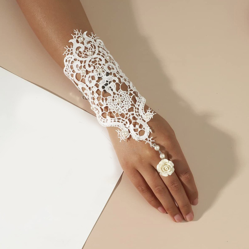 Găng Tay Ren Hở Ngón Màu Trắng / Đen Phong Cách Gothic