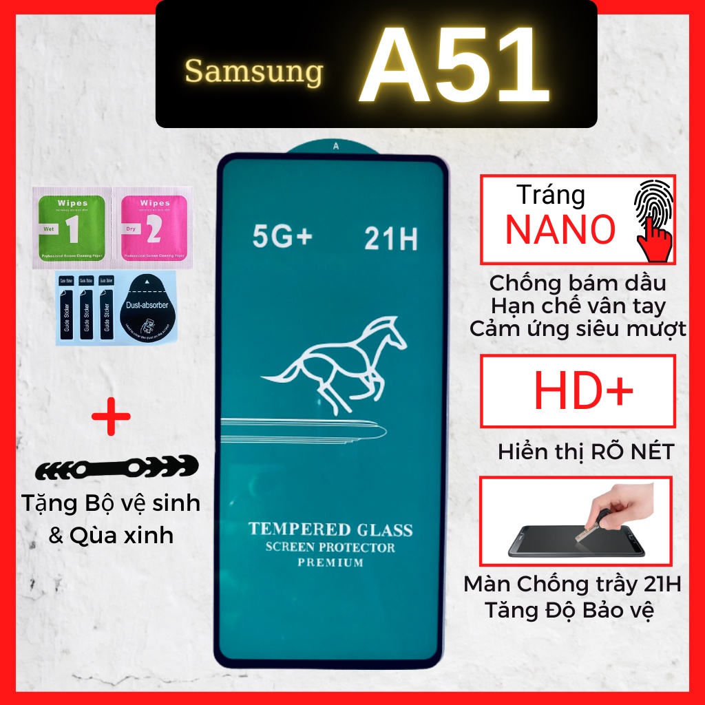 Kính cường lực Samsung A51 Full màn cao cấp OG+ độ cứng 21H siêu mượt hạn chế bám vân tay [MIMA]