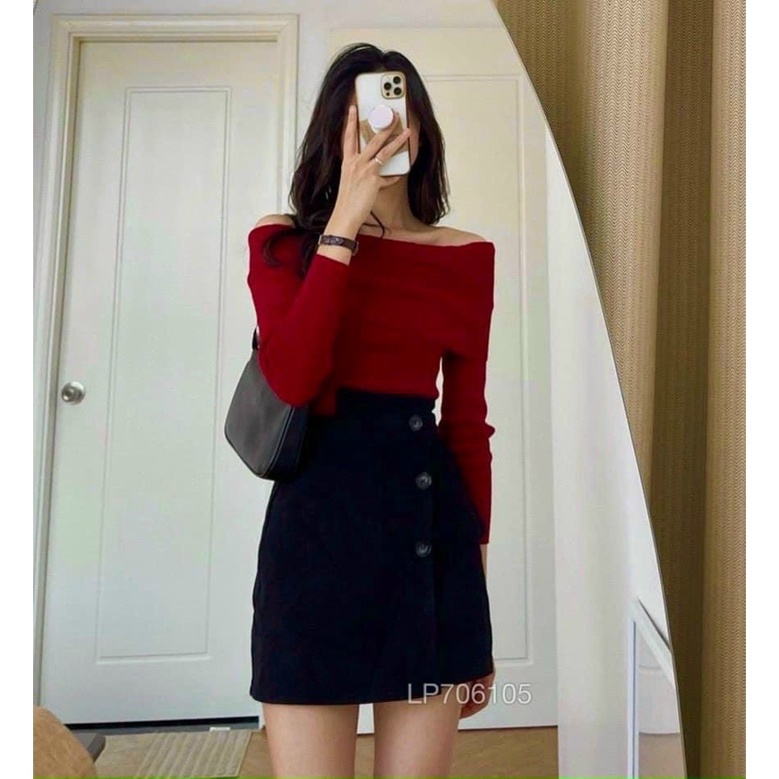 áo bẹt trễ vai tay dài xinh chất gân pcul