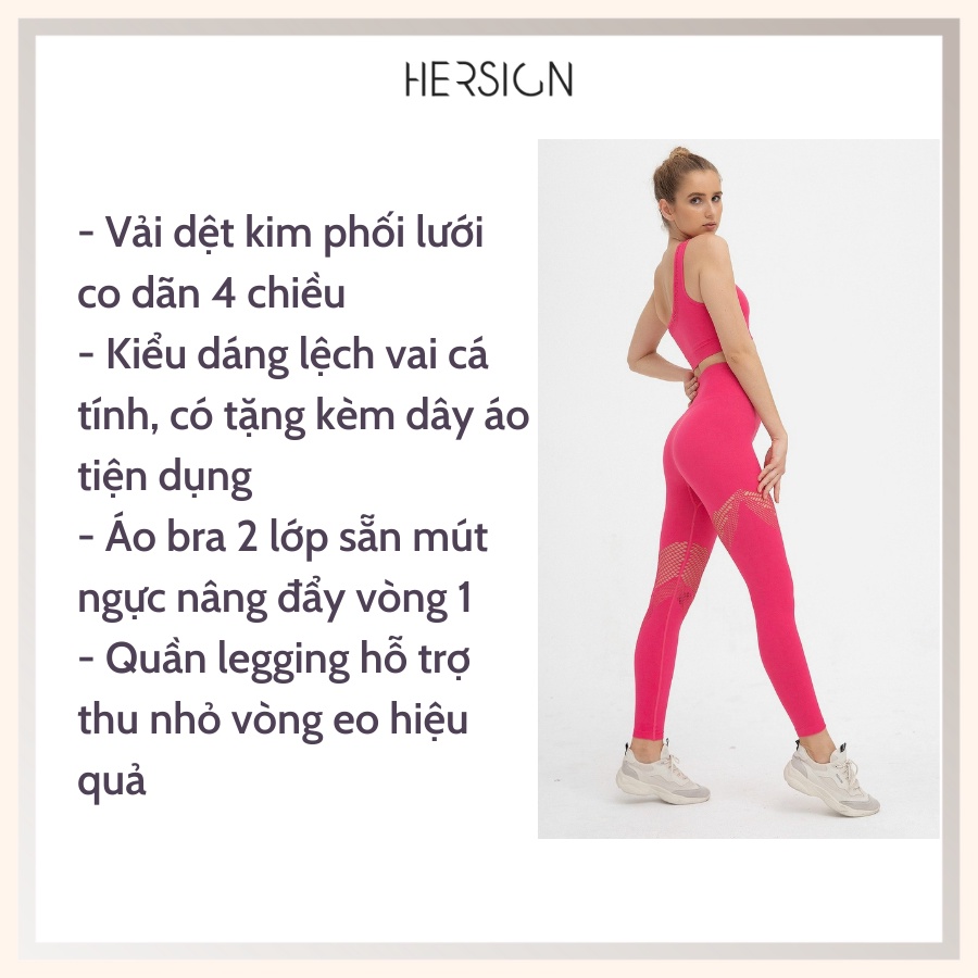 ĐỒ TẬP YOGA NỮ BỘ ĐỒ TẬP GYM NỮ CAO CẤP SET TẬP GYM DỆT KIM BRA LỆCH VAI PHỐI LƯỚI CAO CẤP HERSIGN-S20