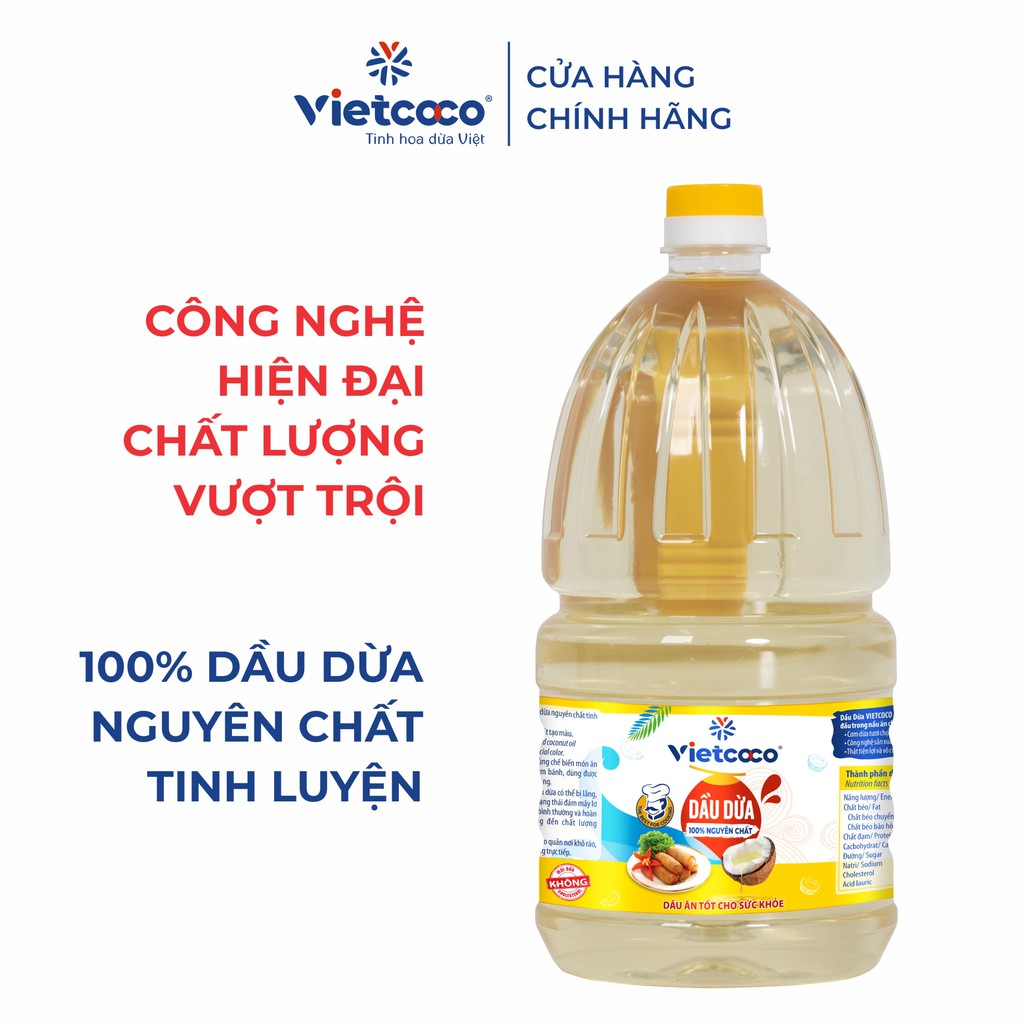 (Cooking oil) Dầu Dừa Tinh Luyện Vietcoco  - 2 LÍT  ( Dầu chiên xào)
