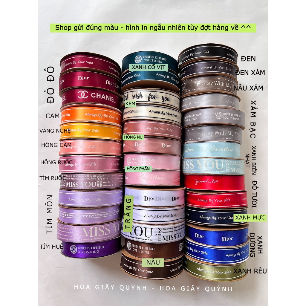 10m RUY BĂNG LỤA 2.5cm - gửi đúng màu, hình in ngẫu nhiên tùy đợt hàng