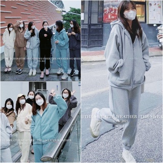 Set bộ đồ nữ nỉ bông áo khoác hoodie zip form rộng dài tay thu đông quần jogger cao cấp giá rẻ Ulzzang
