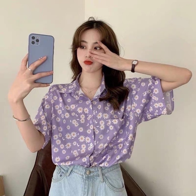 áo sơ mi hoa cúc tay ngắn thời trang