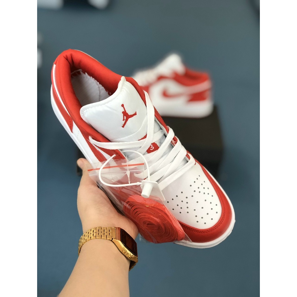 Giày jordan cổ thấp, sneaker nam nữ Jordan 1 Low trắng đỏ cực hot, JD 1 Cổ Thấp