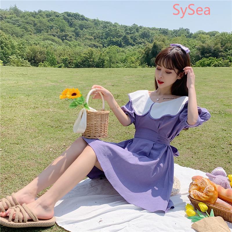 [ Mã FAGREEN1505 giảm 10% tối đa 30K đơn 99K] Women Purple Sweet Dress Fashion Short Sleeve Dress | BigBuy360 - bigbuy360.vn