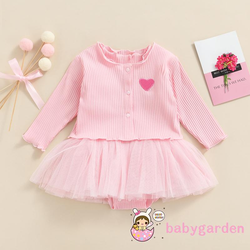 Bộ 2 món đầm liền thân không tay thêu hình trái tim và áo khoác tay dài thời trang cho bé gái