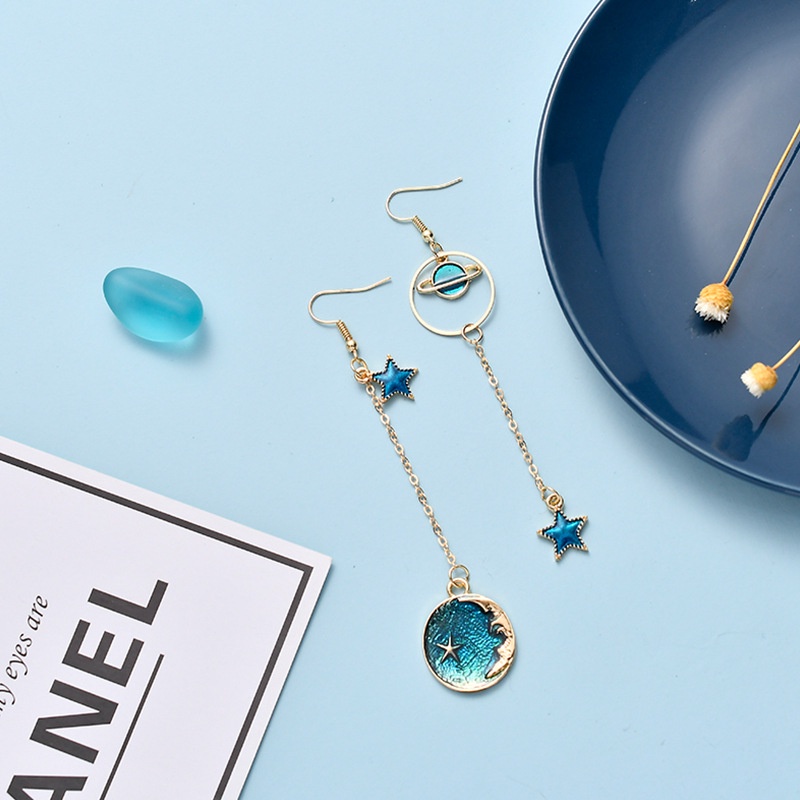 Hoa Tai Dáng Dài Hình Bầu Trời Xanh Đính Đá Lấp Lánh