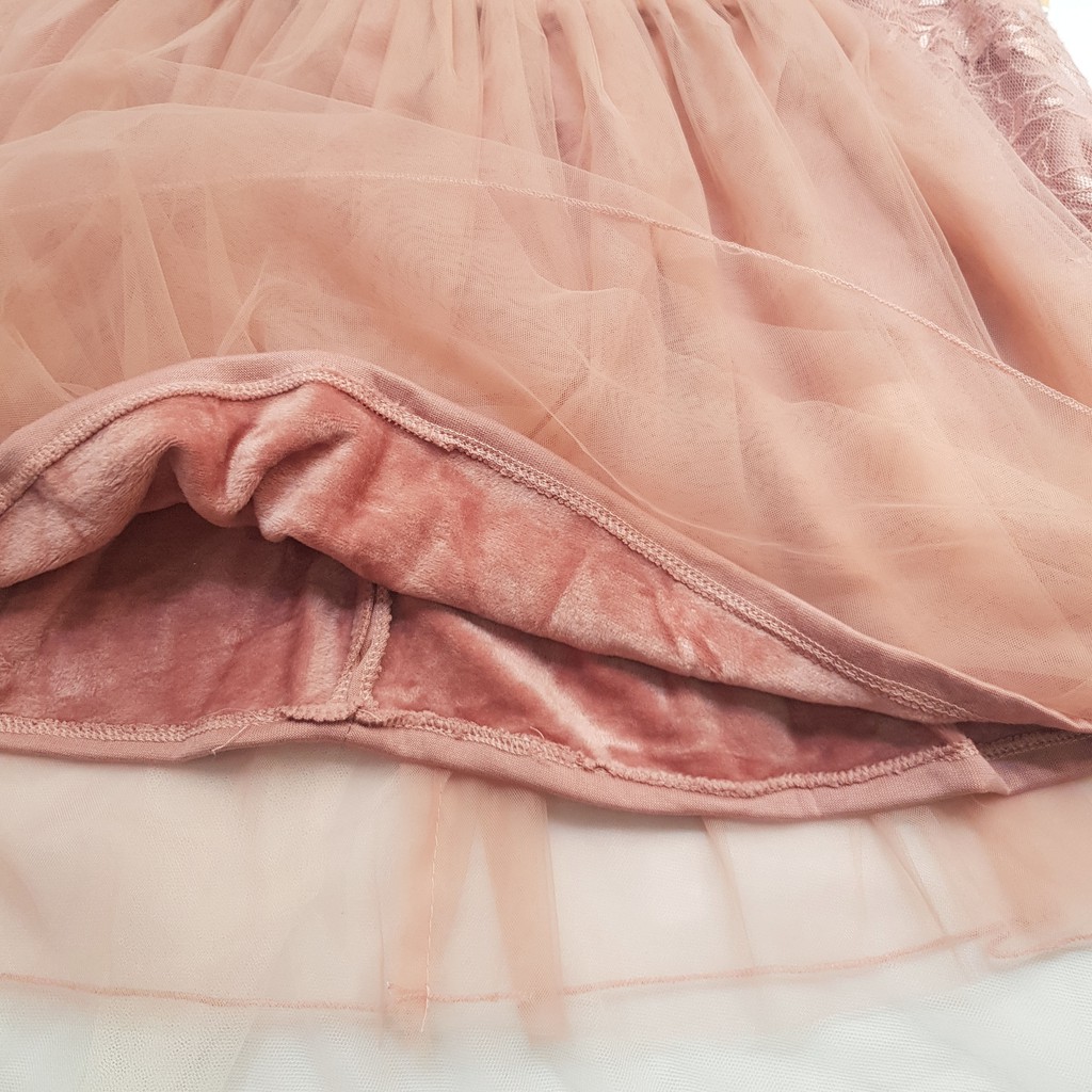 Váy bé gái đầm công chúa dài tay thun nhung phối organza xòe thời trang trẻ em 19Kg đến 22Kg