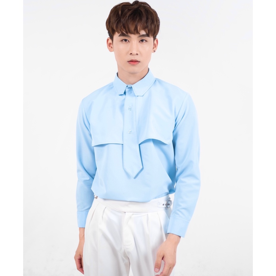 Áo Sơ Mi Nam Màu Xanh Phối Caravat Thương Hiệu Mr Twins