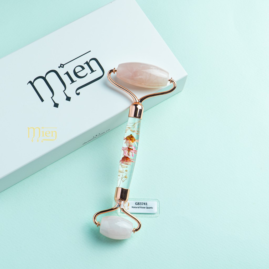 Cây Lăn Massage Mặt. Cây lăn mặt đá thạch anh tự nhiên Rose Quartz hai đầu đá thạch anh hồng cao cấp| MIIEN.