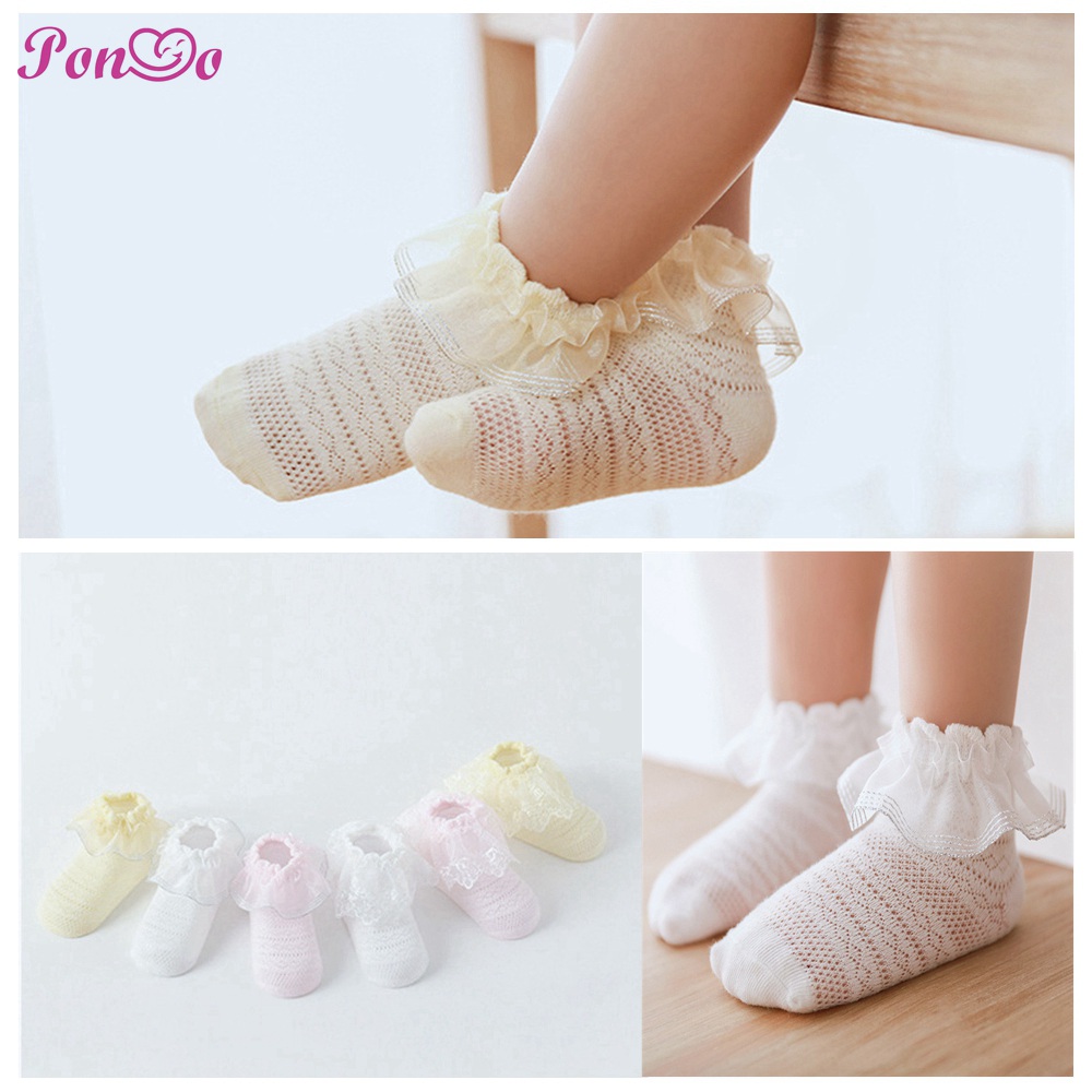 Vớ Cotton Phối Ren Thông Thoáng Cho Bé Gái