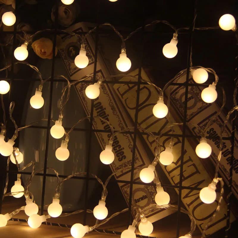 Đèn Led Trang Trí Bong Bóng Tròn 6 mét 40 đèn chạy pin AA