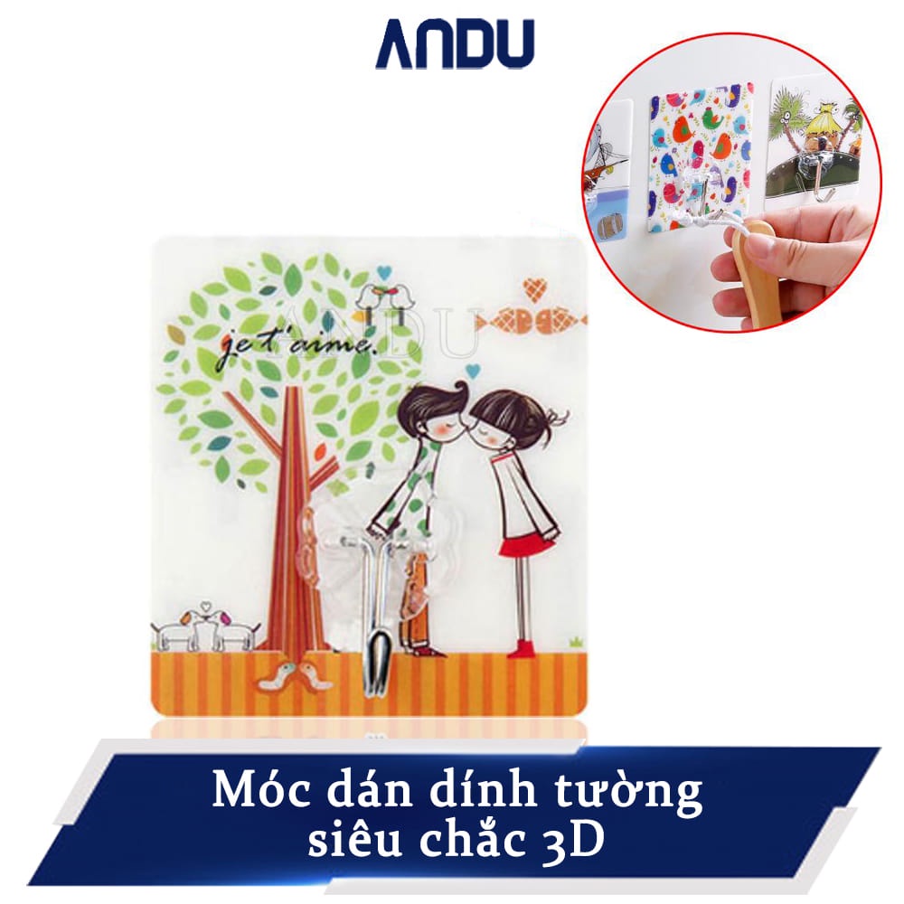 Móc Dán Tường Treo Đồ Họa Tiết 3D Siêu Dính Chịu Lực Tốt