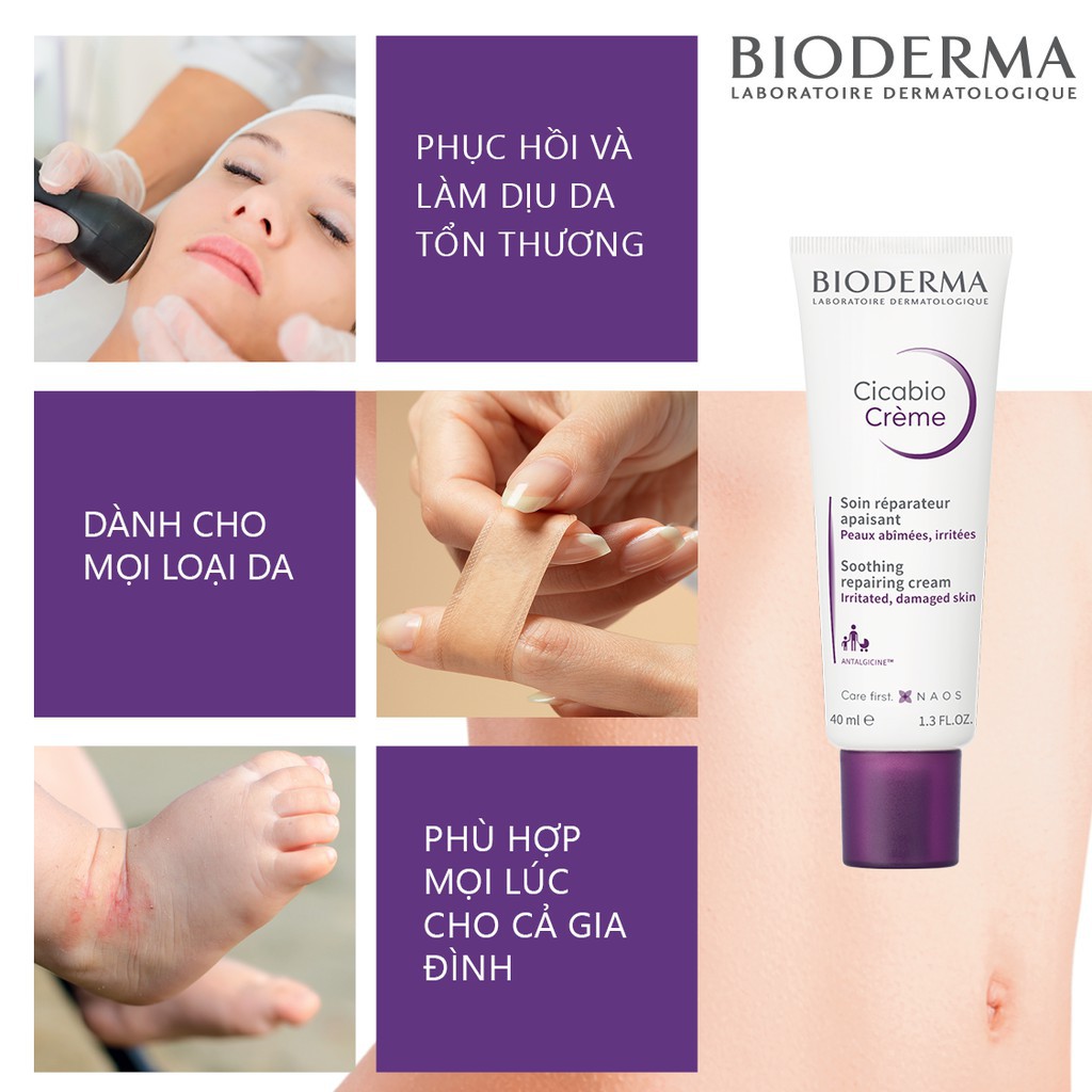 Kem dưỡng phục hồi da Bioderma Cicabio Crème 40ml phục hồi da kích ứng, da bị tổn thương - NEDEVI Chính Hãng