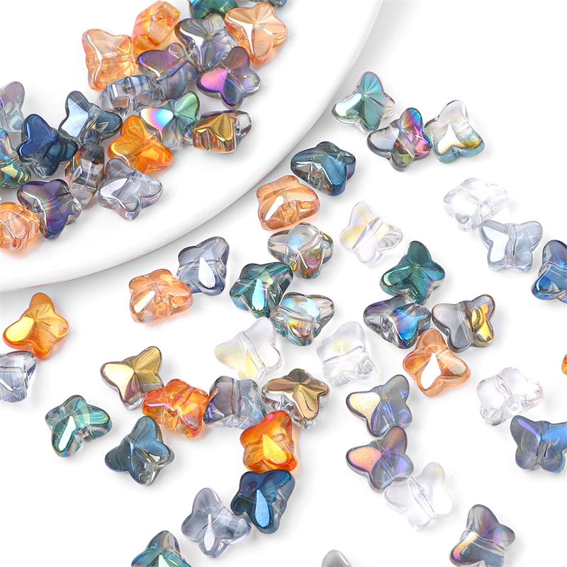 20 Hạt Thủy Tinh Hình Bướm 7.5x10mm Làm Trang Sức Thủ Công