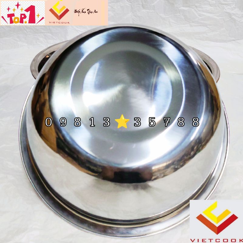 Thau chậu inox INOVI ft VIETCOOK loại dày size 20, 22, 24, 26, 28, 30, 32, 34, 36, 38, 40 cm