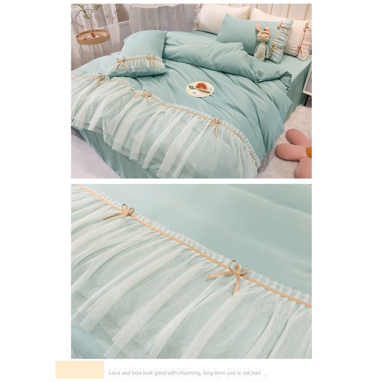 Ice Silk four-piece set Korean style washed silk naked sleeping bedding quilt cover sheet