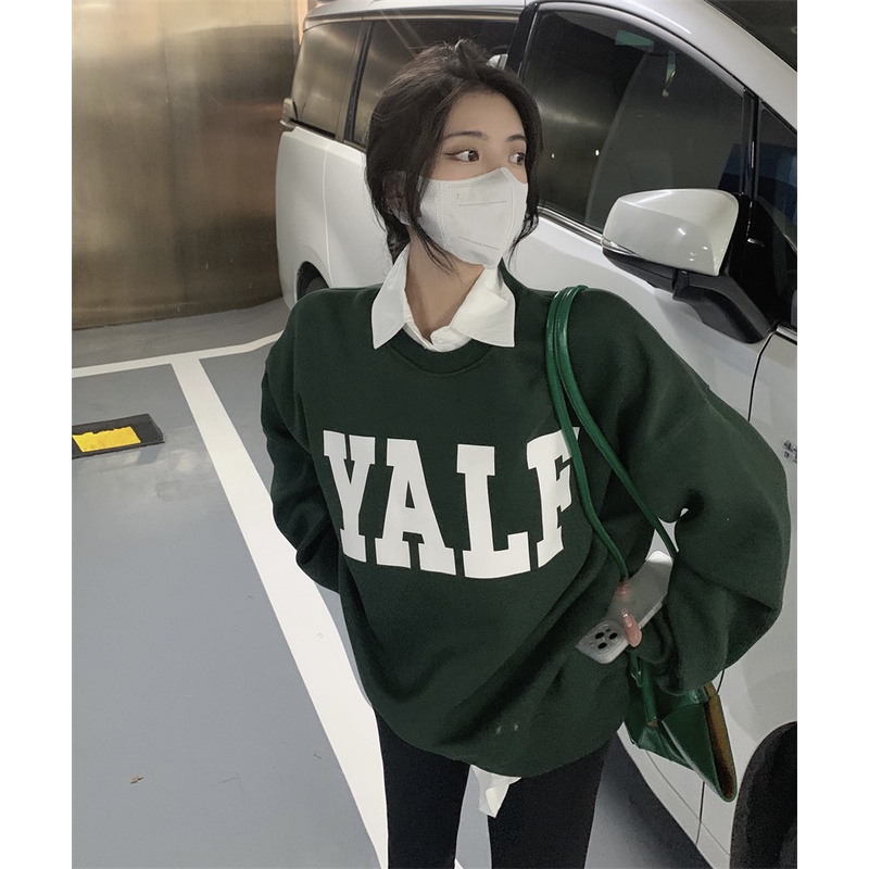 Áo Len Tay Dài Dáng Rộng Rãi Hoạ Tiết In Chữ Thời Trang Mùa Xuân Thu Cho Nữ